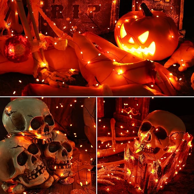 Brizled Solar Orange Fairy Lights, Outdoor Twinkle Halloween LED Lights | 2 Pack Total 78FT 240 LED; Black Wire; 8 Mode; Waterproof; Orange Fall String Light for Outside Party Tree Fence Garden Decor