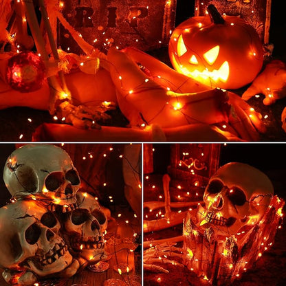 Brizled Solar Orange Fairy Lights, Outdoor Twinkle Halloween LED Lights | 2 Pack Total 78FT 240 LED; Black Wire; 8 Mode; Waterproof; Orange Fall String Light for Outside Party Tree Fence Garden Decor