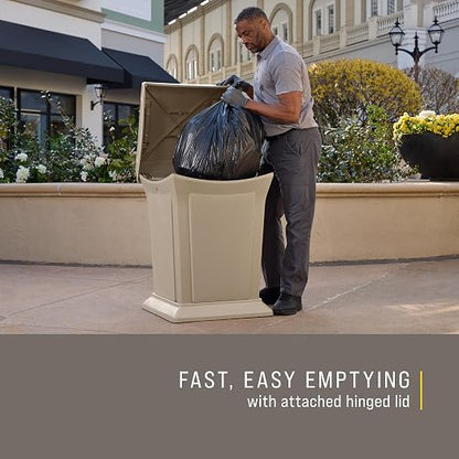 Rubbermaid Commercial Products Ranger Trash Can with 2 Door Lid, 45 GAL, Biege Plastic, Outdoor for Stadiums/Parks/Shopping Plazas