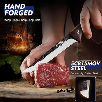 Topfeel 4PCS Hand Forged Butcher Knife Set - Slicing Knife,Boning Knife, Dividing Knives,Skinning Butcher Knives,High Carbon Steel Meat Cutting cleaver for Home Kitchen & Outdoor