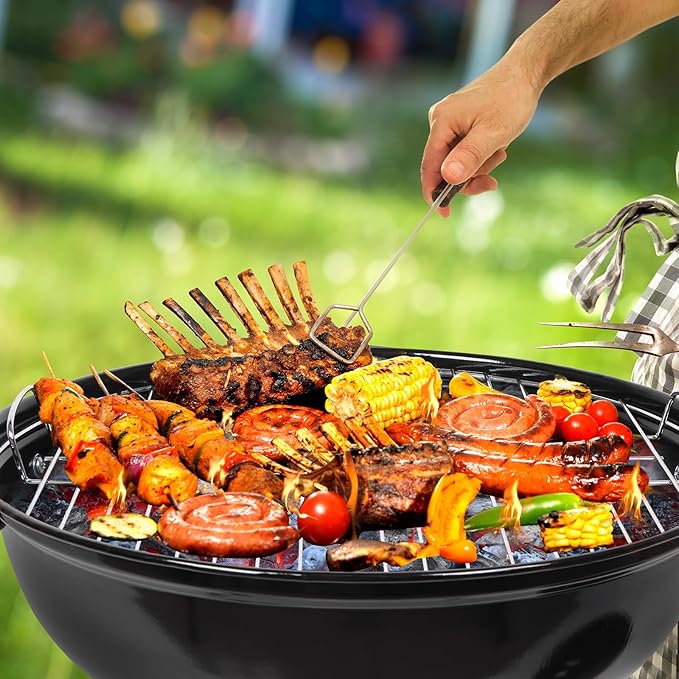 Outvita Charcoal Grill, 18 inch Stainless Steel BBQ Charcoal with Wheels and Storage Holder for Camping, Picnic, Barbecue, Party, Outdoor Activities