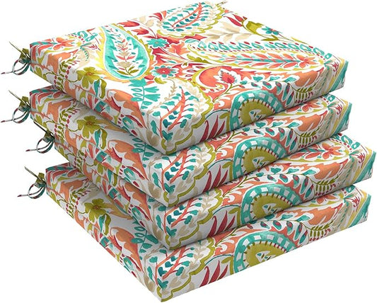 DYTXIII Set of 4 Outdoor Chair Cushions, Water Resistant 18.5"x16"x2" Square Seat Cushion for Patio Dining Chairs, High-Density Replacement Pads for Indoor Outdoor Furniture - Pretty Paisley