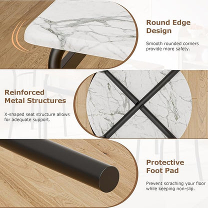 VECELO 3-Piece Dining Table Set for Kitchen Breakfast Nook, Faux Marble Square Tabletop and Metal Frame, for Small Spaces, White & Black