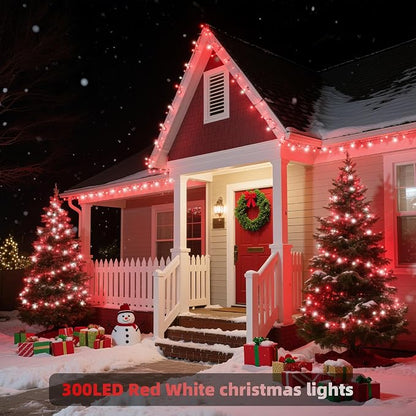 Christmas String Lights, 105ft 300 LED Christmas Tree Lights | 8 Modes Memory Function & Timer- UL Certified Outdoor Indoor Christmas Fairy Lights for Tree, Garden, Party(Red + White)