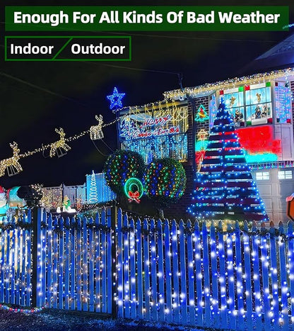 QUHUATU LED String Lights Christmas Decorations,8 Lightsing Modes Christmas Lights with Timer Functions for Tree Indoor Outdoor Decorr 1500 LED 492FT Blue & White