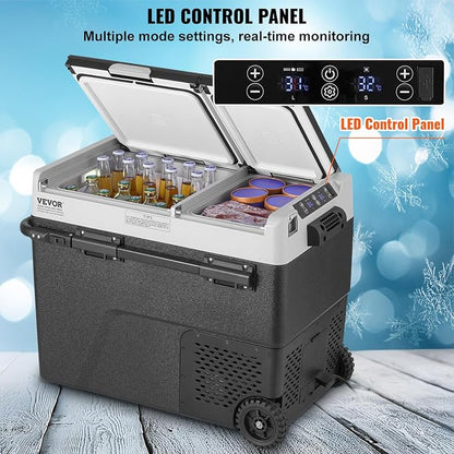 VEVOR Car Refrigerator 58L / 61.5 QT, Dual Zone 12 Volt Compressor Fridge, -4℉ to 68℉ Adjustable, Portable Freezer Cooler for Car, RV, Camping, Home