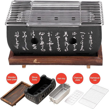 Japanese BBQ Grill, Aluminum Alloy Charcoal Stove Hibachi Grill, Rectangle Calligraphy Quick Heating Wire, Ideal for Yakitori & Charcoal Stove