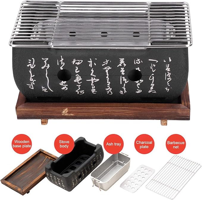 Barbecue Grill, Aluminium Alloy Japanese Style BBQ Grill Portable Camping Grill Stove Independent Charcoal Plate Easy to Clean Barbecue Charcoal Grill for Outdoor Camping Hiking Picnics