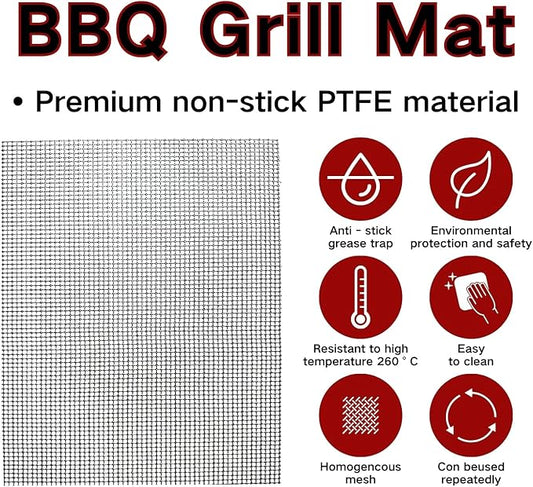 Grill Mesh Mat for Outdoor Grilling, Non-Stick BBQ Grill Mat Resuable and Easy to Clean, Works on Gas, Charcoal, Electric Grill 15.7x13 Inch (3 pcs)