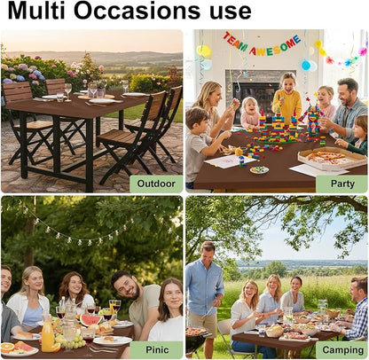 Smiry Rectangle Tablecloth, Elastic Fitted Flannel Backed Vinyl Tablecloths for 6ft Folding Tables, Waterproof Wipeable Table Covers for Indoor, Outdoor, Picnic and Camping (Tan, 30"x72")