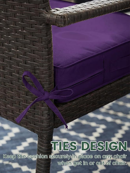 Outdoor Chair Cushion 24 x 24 x 5 Inches Patio Furniture Outdoor Waterproof Seat Cushion, Patio Chair Cushion with Handles and Ties, Square Dining Chair Cushion Set of 6, Purple