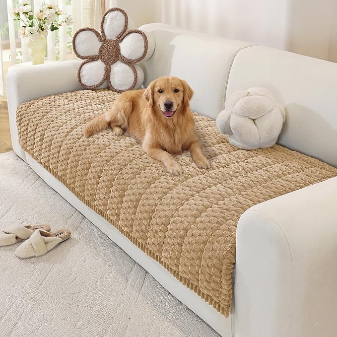 OstepDecor Couch Cover for Dogs, Washable Non Slip Sofa Cover for Pets | Soft Couch Covers for Sofa, Loveseat and Sectional, Furniture Protector Against Pet Hair & Dirt (35.4" x 82.7", Khaki)