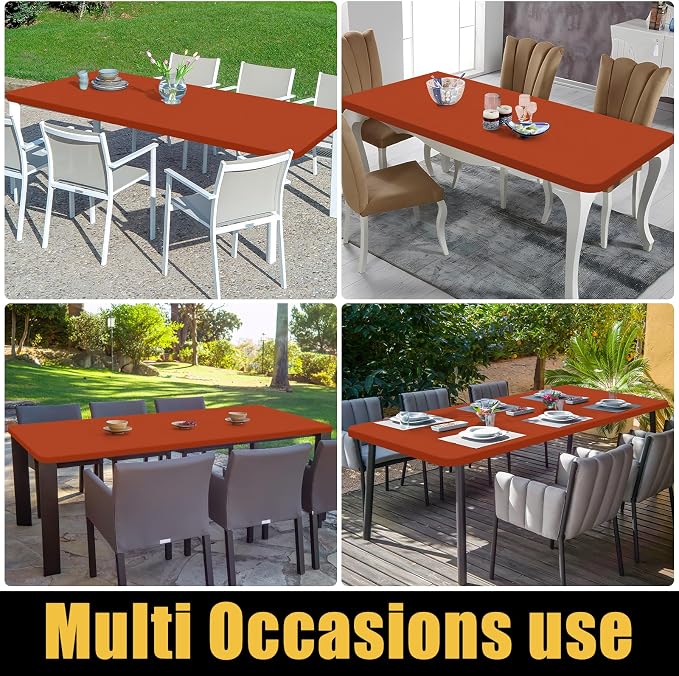 Smiry Rectangle Picnic Table Cloth, Waterproof Elastic Fitted Tablecloths for 6 Foot Tables, Washable Polyester Table Cover for Camping, Indoor and Outdoor (Rust, 30"x72")