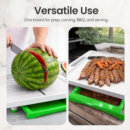 Large Cutting Board - XL Meal Prep System with Juice Groove, Spikes, Drip Tray & Removable BPA Free Cutting Board - Patented Multi-Feature Design Carving Board - BBQ Essential & Kitchen Gifts