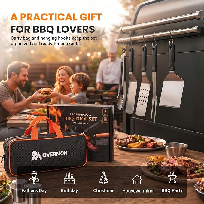 Overmont 31PC Griddle Accessories Kit, Spatula Set with Basting Cover Press | Flat Top Grill Tool Set with Enlarged Spatulas Scraper Tong Carry Bag, Professional Barbecue Gift for Outdoor BBQ Teppanyaki
