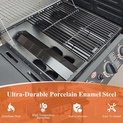 Hisencn Replacement Parts for Char-Griller 5050, 3001, 5650, 3008, 3030, 4000, Porcelain Steel Heat Plate and Cooking Grates for Chargriller 3 Burner Gas Grill
