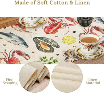 Crawfish Boil Table Runner Hand Draw Crab Shrimp Octopus Mussel Lemon Peppers Seafood Boil Themed Birthday Party Decoration Dining Room Home Kitchen Decor 13" x 90"