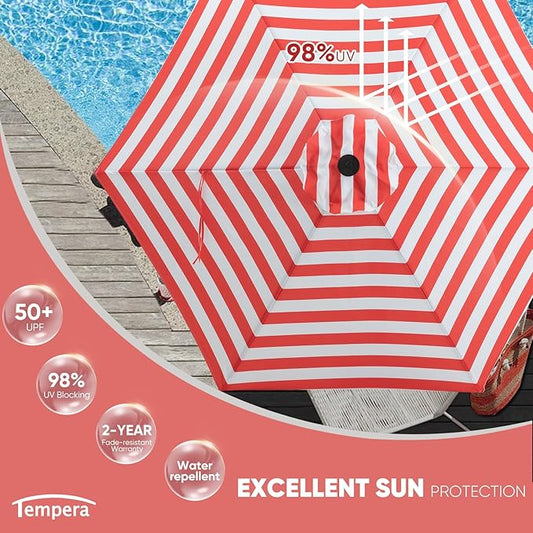 Tempera Patio Market Outdoor Table Umbrella with Push Button Tilt and Crank, Large Sun Umbrella with Sturdy Pole & Fade Resistant Canopy, Easy to Set