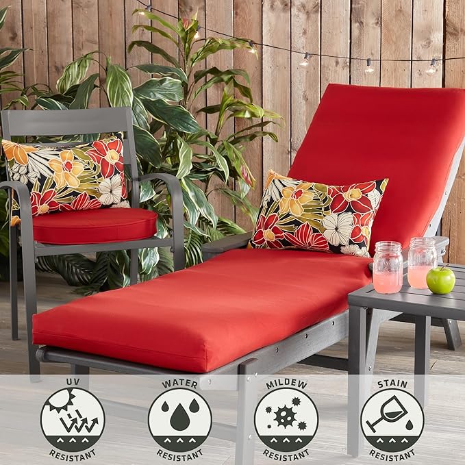 Outdoor Reversible Chaise Lounge Chair Cushion, Fire