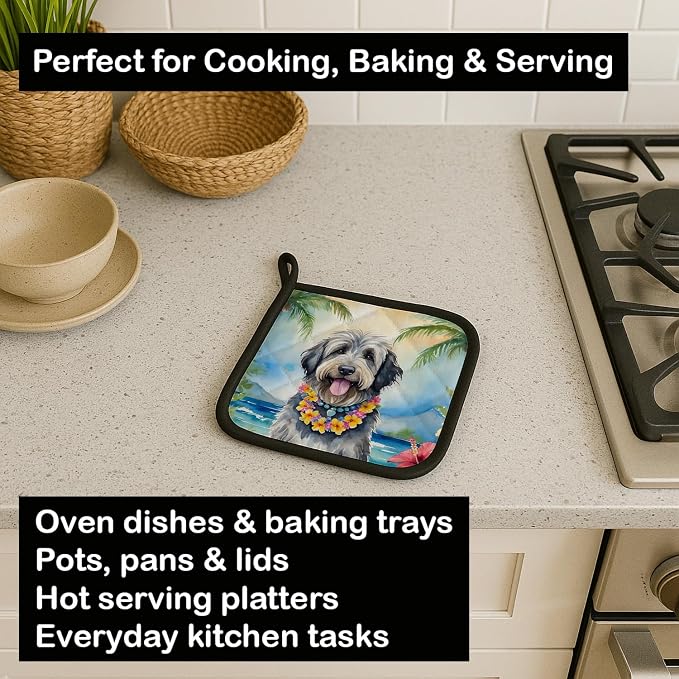 Caroline's Treasures Bergamasco Sheepdog Luau Pair of Pot Holders Kitchen Heat Resistant Pot Holders Sets Oven Hot Pads for Cooking Baking BBQ, 7 1/2 x 7 1/2