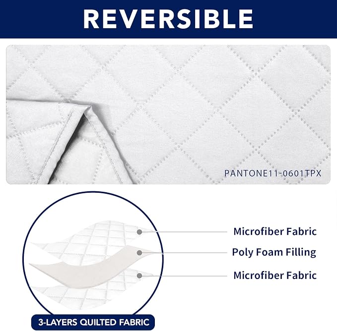 PureFit Water Resistant Reversible Loveseat Recliner Cover for Double | Double with Console, Non Slip Split Sofa Cover, Washable Reclining Cover, White/White