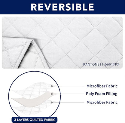 PureFit Water Resistant Reversible Loveseat Recliner Cover for Double | Double with Console, Non Slip Split Sofa Cover, Washable Reclining Cover, White/White