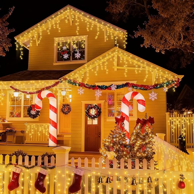 YEGUO 33ft 400 LED Icicle Lights Outdoor, 80 Drops Icicle Christmas Light Connectable, 8 Modes Warm White Xmas Icicle Lights with Timer Indoor