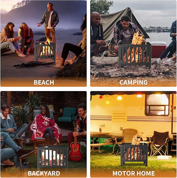 YSEJOMP 16 x 16 Inches Square Fire Pit/Bonfire Pit - Perfect for Garden Family Parties & Camping - Durable and Portable Design for Outdoor Enjoyment,Four-Sided Hollow and Breathable,Black