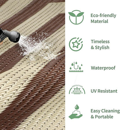 GENIMO Outdoor Rug, Waterproof Plastic Rugs for Patio, 8'x10' Mocha Beige | Outside Larger Modern Carpet Mat for Porch Decor, Deck, Balcony, Camping, RV, Backyard, Picnic, Beach, Reversible, Foldable