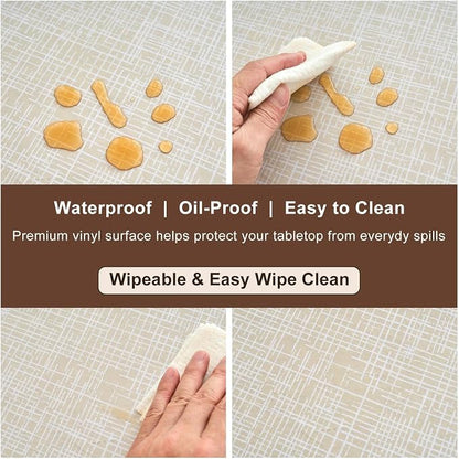 LIBERECOO Heavy Duty Vinyl Tablecloth with Flannel Backing Waterproof Oil-Proof Plastic Table Cloth Stain-Resistant Wipeable Rectangle or Square Table Cover for Indoor and Outdoor 60 x 102 Inch