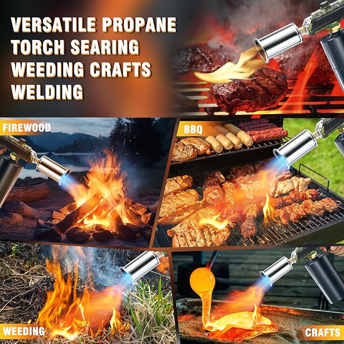 Powerful Grill & Cooking Propane Torch With a Safety Lock, Sous Vide, Welding Torch, Adjustable Wood Torch Burner for Searing Steak, BBQ, Campfire Starter,Army Green(Tank Not Included)