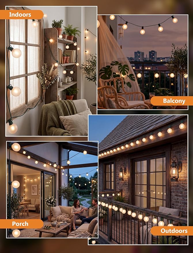 25Ft Outdoor Christmas Lights, Dimmable G40 LED Patio String Lights with 27 Frosted White Globe Bulbs, Green Wire Outdoor Christmas Decorations Lights Waterproof for Wedding Party Porch Backyard