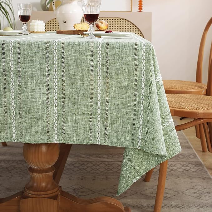 Chassic Rectangle Tablecloth 54 x 72 Inch, Farmhouse Boho Linen Table Cloths, Wrinkle Free & Washable Tablecloths for Small Dining Tables, Spring Kitchen Decor – Hemstitch Sage Green