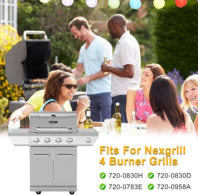 Replacement Parts for Nexgrill 4 Burner 720-0830H, 720-0783E, 720-0830D, 720-0958A, Cast Iron Grill Grates, Heat Plates, Burners and Igniters Kit for Nexgrill Replacement Parts 4 Burner