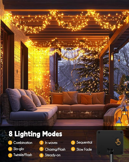 2 Pack 240 LED 20FT Total 40FT 480LED Solar Fairy Lights Outdoor Waterproof | Solar Christmas Lights Outdoor Waterproof 8 Light Modes Cascading Twinkle Lights Garland Christmas Decorations, Warm White