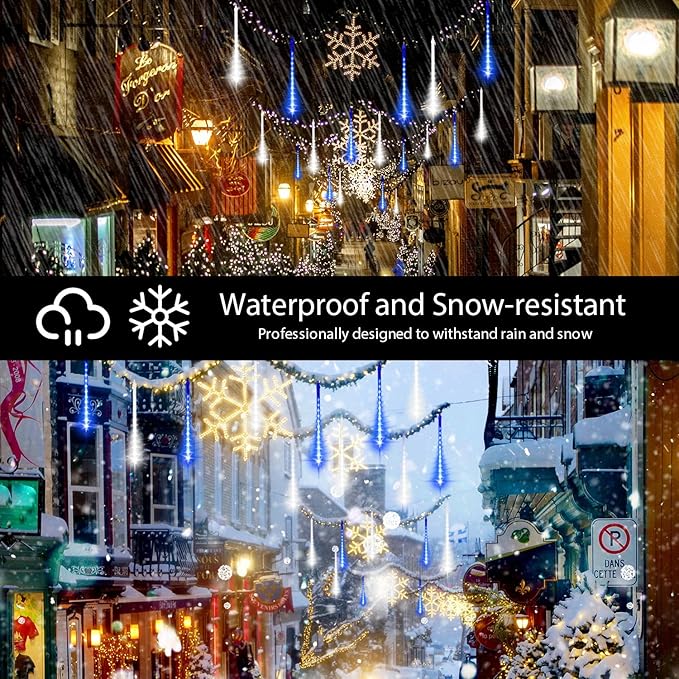 LAMPHOME Christmas Lights Outdoor,12-inch LED Meteor Shower Icicle Lights, 10 Tubes 240 LED String Lights. Waterproof Plug, Shower Rain for Xmas Tree Yard House Decor Blue&Cool White
