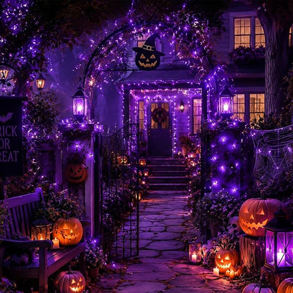 YEGUO 2 Pack Purple Solar Halloween Lights, Each 33ft 100 LED Solar String Lights Outdoor Waterproof, 8 Modes Solar Christmas Lights Outdoor for Bedroom Patio Garden Halloween Party Decor