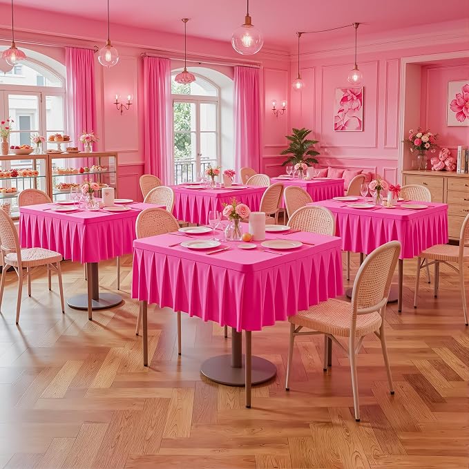 PARTISKY Hot Pink Spandex Square Tablecloths 34x34 Inch 4 Pack, Wrinkle Free Fitted Card Table Cloth Stretch Square Table Cover for Kitchen Dinner, Holiday Party, Wedding Banquet, Display Trade Show