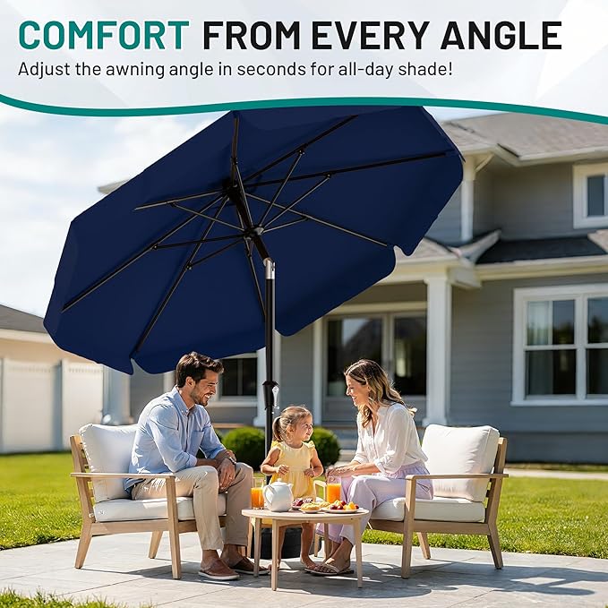 AreShark 9FT Valance Patio Umbrella, Outdoor Table Umbrella with Tilt and Crank, Outdoor Market Umbrellas W/ 8 Sturdy Ribs UV Protection for Garden, Deck, Backyard and Pool, Navy