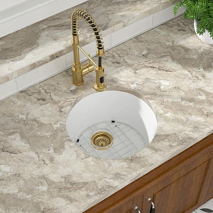 Mocoloo 18 Inch Round Bar Sink Undermount - White Granite Composite Quartz Prep Sinks Small Kitchen Sink for Island or RV