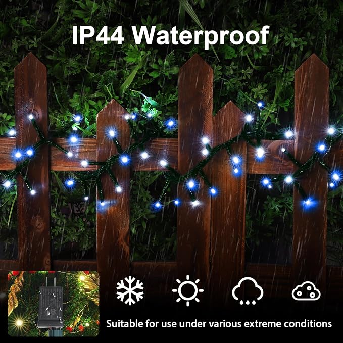 500 LED Blue White String Lights, 46ft 16 Modes Plug in Twinkle Fairy Lights, Waterproof Blue LED Christmas Lights Outdoor for Christmas Tree Bedroom Party Wedding Decor