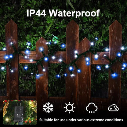 500 LED Blue White String Lights, 46ft 16 Modes Plug in Twinkle Fairy Lights, Waterproof Blue LED Christmas Lights Outdoor for Christmas Tree Bedroom Party Wedding Decor