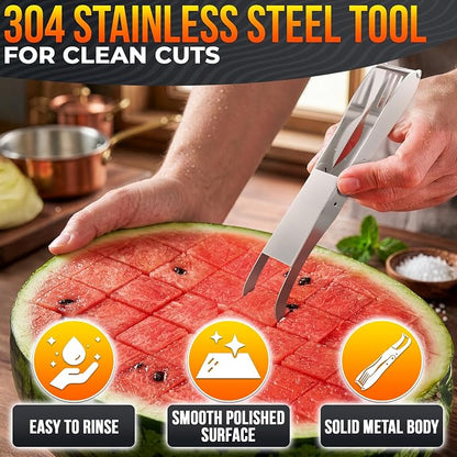 2-in-1 Watermelon Cutter Slicer Tool, Watermelon Fork, 304 Steel | Fruit Cutter Tool that Cube Mango, Cantaloupe & Dragon Fruit for Parties, Picnics & Summer Salads by Dual-Sided Blades
