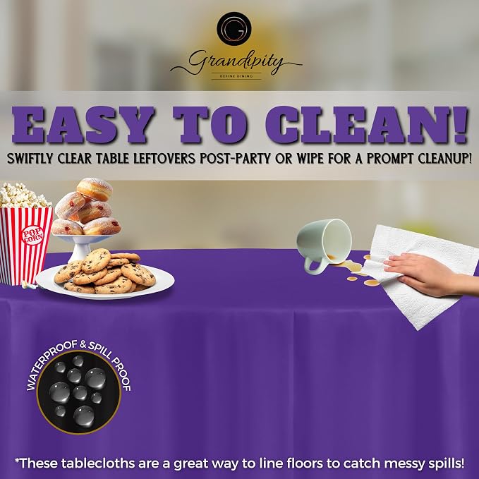 Grandipity 12 Pack Premium Disposable Plastic Tablecloth 84" Inch Decorative Round Table Cover - Purple