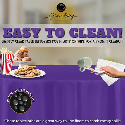 Grandipity 12 Pack Premium Disposable Plastic Tablecloth 84" Inch Decorative Round Table Cover - Purple