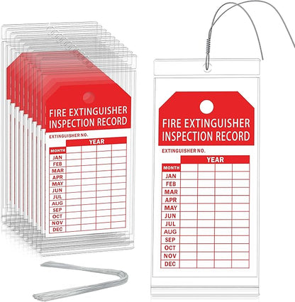 25 Fire Extinguisher Inspection Tag Plastic Cover 3.4 x 7.3 Inch Service Record Tags Fire Extinguisher Tamper Seal with Fire Tags and Iron Wire Resealable Waterproof for Indoor and Outdoor (25)