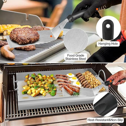 Onlyfire Griddle and Cooking Tool Kit, 18"×12.5" Outdoor Flat Top Griddle Plate with BBQ Scraper, Spatula and Scouring Pad for Gas and Charcoal Grills