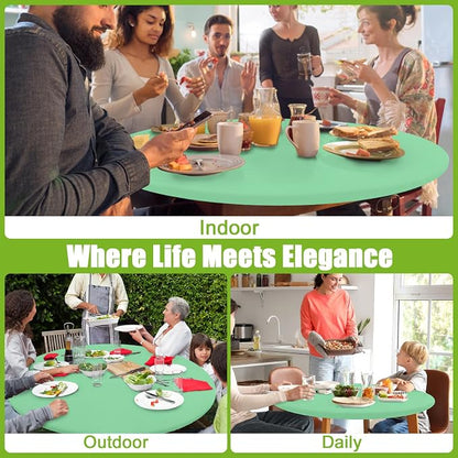 Smiry Round Spandex Tablecloth, Elastic Fitted Washable Tablecloths for 36"-44" Tables, Waterpoof Stretch Picnic Table Cover for Dining, Indoor and Outdoor, Green