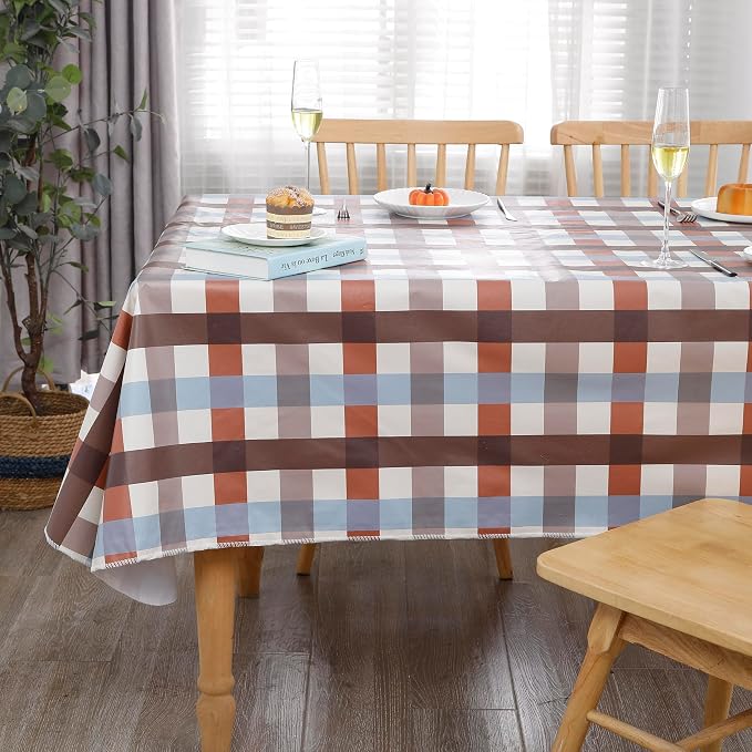 Walrus Heavy Duty Vinyl Tablecloth with Flannel Backing Waterproof Oil-Proof Plastic Table Cloth Stain-Resistant Wipeable Rectangle or Square Table Cover for Indoor and Outdoor (Checkered,54x54 Inch)