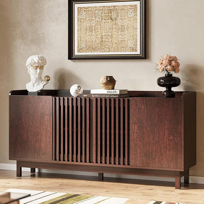 IRONCK Storage Cabinet with Grille Doors, Natural Red Walnut | 2 Adjustable Shelves